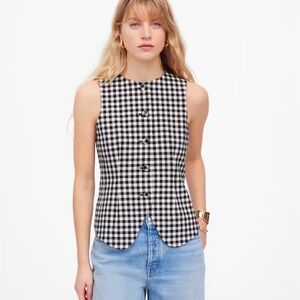 Madewell Gingham Single-Breasted Crewneck Vest